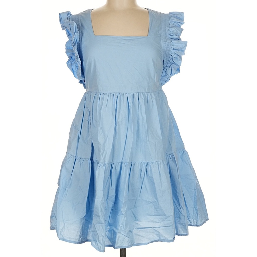 English Factory Light Blue Ruffle Mini Dress
